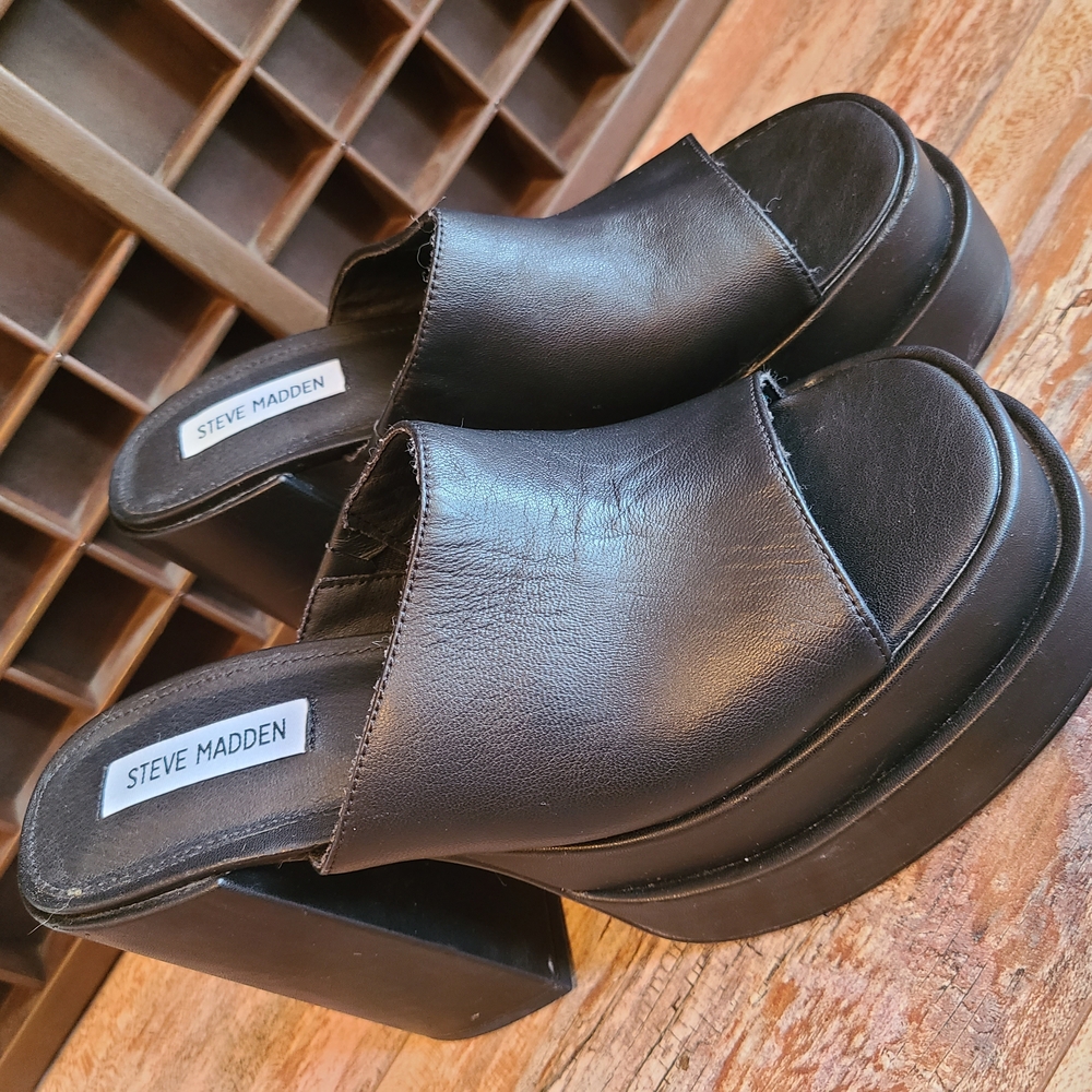 Steve Madden Black Women's Platform Sandals Size 9 Cagey
